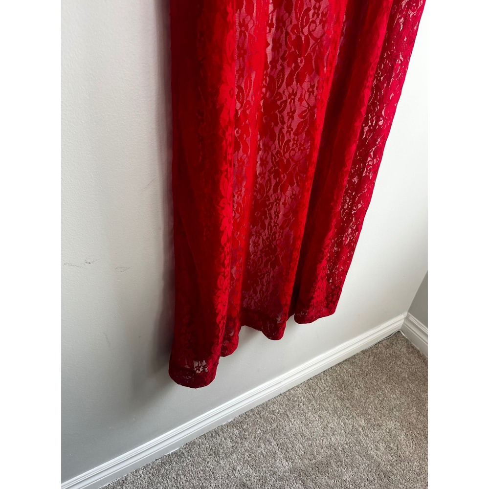 Byanapa Red Floral Lace Maxi Duster Open Front Long Sleeve Sexy Robe Boudoir - Picture 4 of 11